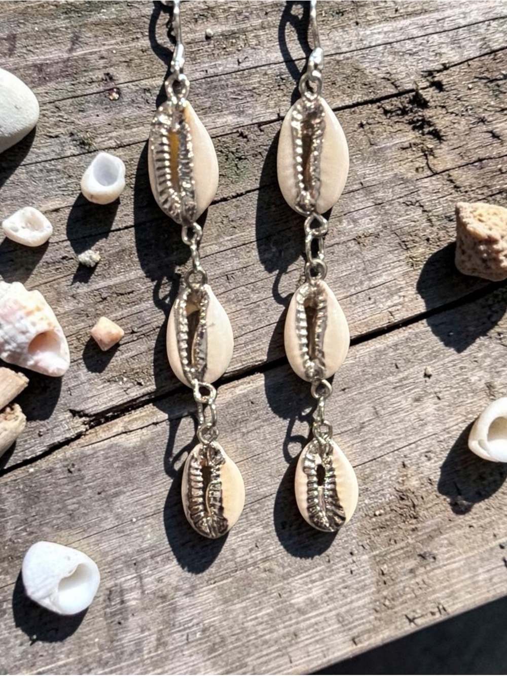 Silver Accented Cowrie Dangle Earrings